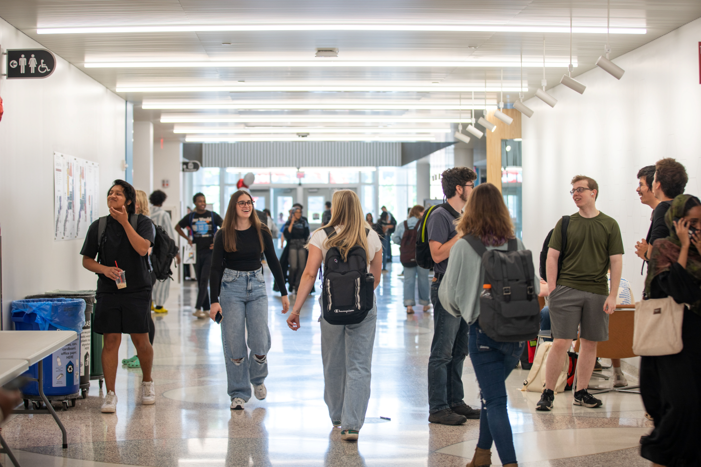 Students in College Services Building